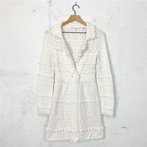 Anthropologie Ivory Crochet Knit Button-Front Cardigan